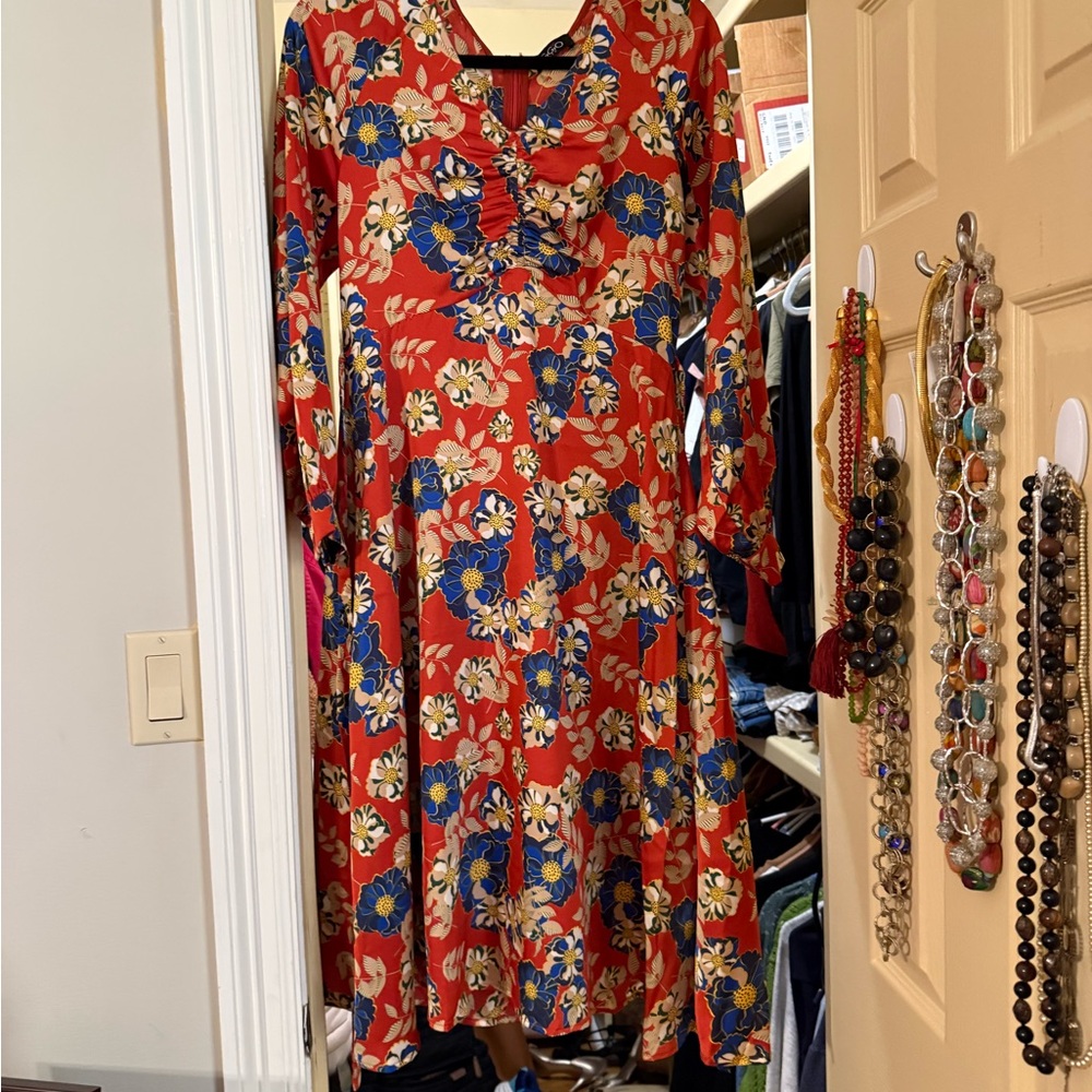 Floral Long-Sleeve Midi Dress - Women's Small